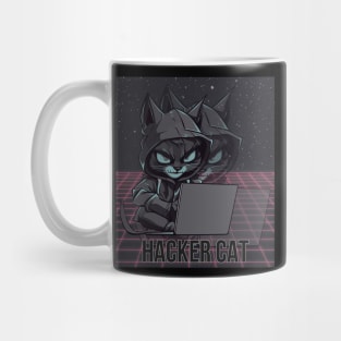 Hacker Cat. Mysterious looking Hacker Cat. Cool futuristic design with holographic shadow effect Mug